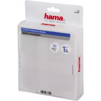 Capas protetoras para CD/DVD Hama, pack de 50 50 discos transparente