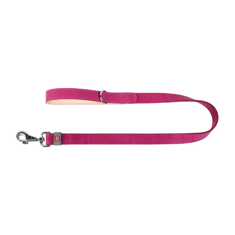 Treia para cão WAUDOG em pele natural, 25 mm de largura, 122 cm de comprimento, rosa