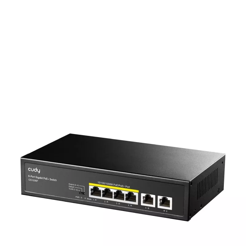 Switch de rede Cudy GS1006P unmanaged Gigabit Ethernet 6 portas PoE, 12 Gbit/s, 2048 MAC, preto