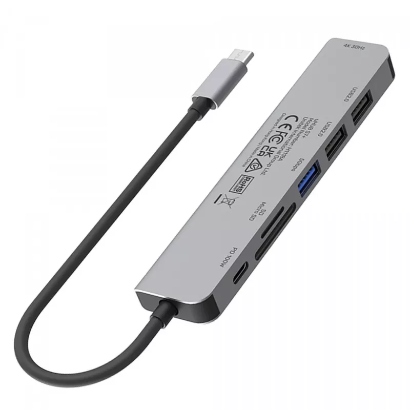 Hub USB-C Unitek 7 em 1 alumínio PD 100W 5 Gbps — adaptador multiporta com Power Delivery