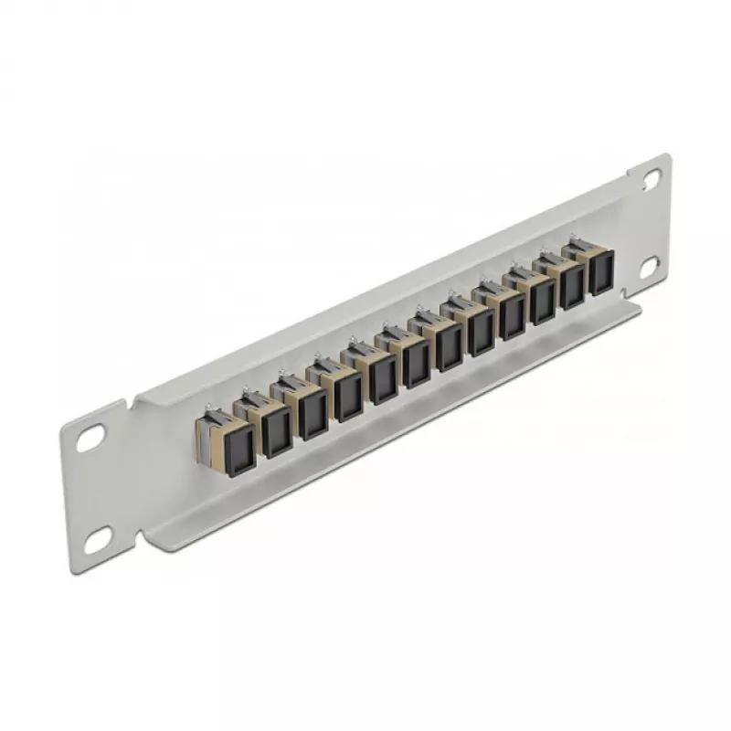 Patch panel de fibra ótica DeLOCK 10 polegadas 12 portas SC simplex bege 1U cinzento