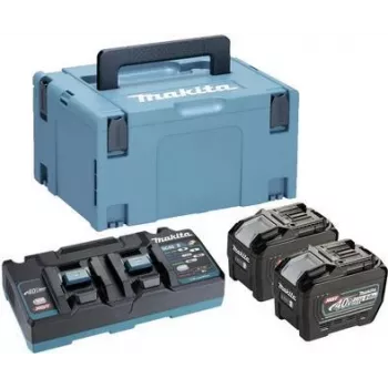 MAKITA 191Y97-1 - kit de alimentação adequado para dispositivos XGT (40V XGT ião de lítio | composto por 2x bateria BL4080F 8,0 Ah, carregador rápido duplo DC40RB, mala de transporte) (191Y97-1)