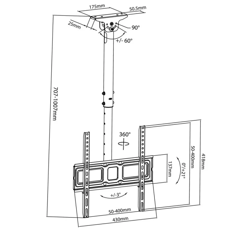 Suporte de teto para TV MACLEAN MC-943, inclinação ajustável para televisores de 32–55