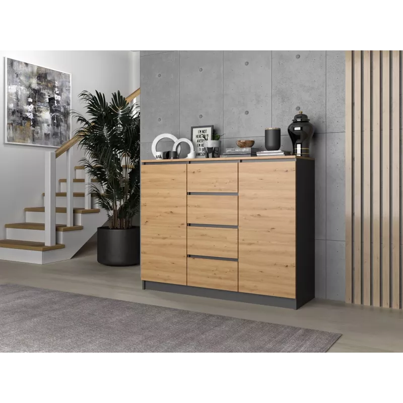 Cómoda top e shop Topeshop 2D4S ANT/ART BA KPL — 4 gavetas, antracite/carvalho, 1200×400×970 mm, aglomerado