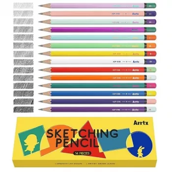 Conjunto de lápis Arrtx LC303571 — conjunto de desenho e esboço 14 peças, graus de dureza 4H–8B