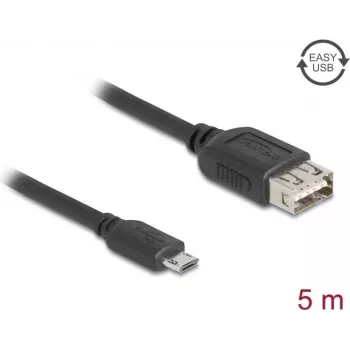 Cabo USB DELOCK 81521 — USB 2.0, Micro-USB B para USB A, 5 m, preto