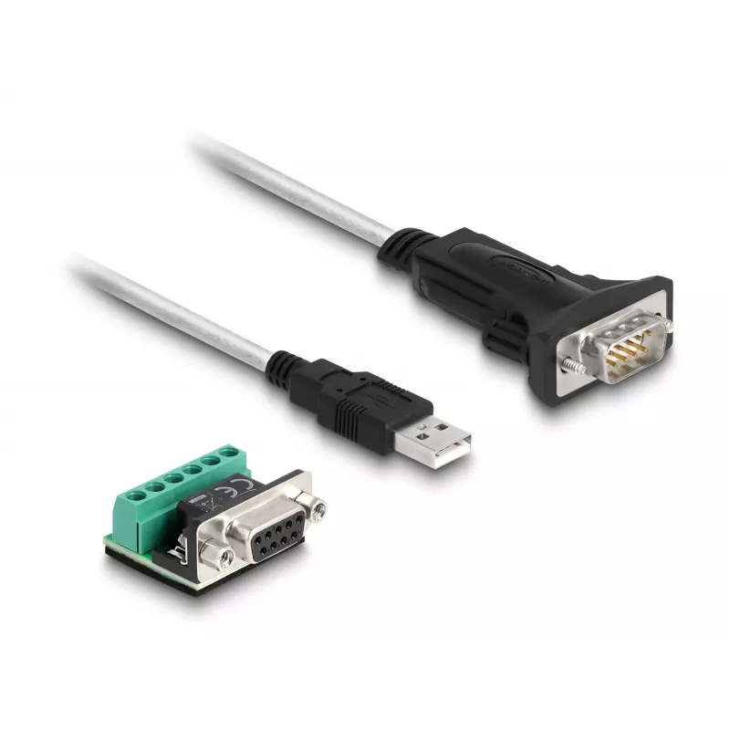 DeLOCK 63465 Adaptador de USB 2.0 Type-A para série RS-422/485, bloco de terminais de 6 pinos, 1,8 m, preto/transparente