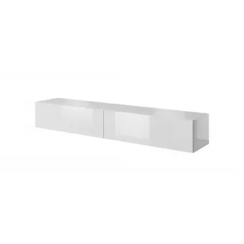 Suporte de TV cama meble SLIDE 200 — 2000×400×300 mm, placa MDF branca brilhante, estrutura branca