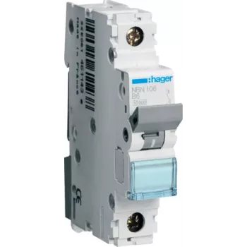 Disjuntor Hager NBN106 1P, 6 A, 50–60 Hz, 17,5 mm de largura