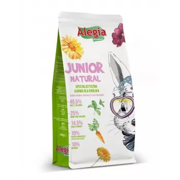 Ração em pellets para coelhos Alegia Junior Natural 650 g — alimento completo para coelhos jovens, sem cereais, sem glúten, sem soja