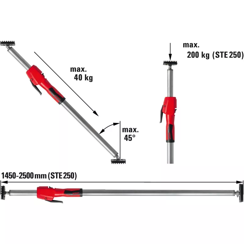 Bessey STE250 escora para pladur — escora manual para pladur em preto, vermelho e prateado
