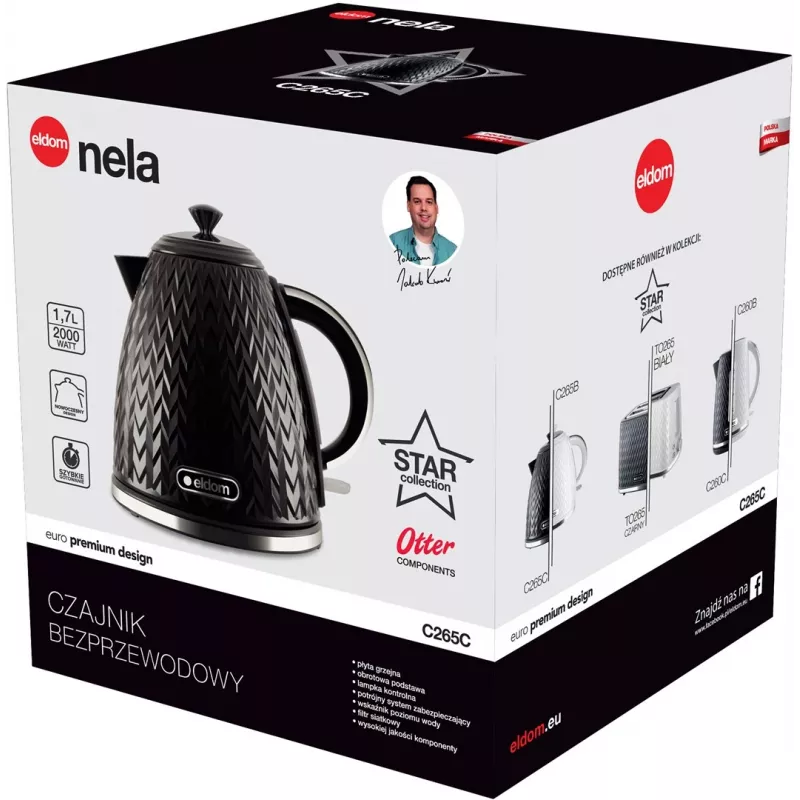 ELDOM NELA chaleira elétrica, capacidade 1,7 l, potência 2000 W, preto