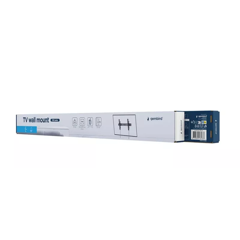 Suporte de parede de TV Gembird Série PRO para ecrãs de 95 polegadas (2,41 m), inclinável 0–12°, carga máx. 60 kg, VESA 200x200–800x400, preto