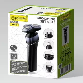 Conjunto de barbear elétrico 5-em-1 recarregável à prova de água Maestro MR-675 com função de carregamento USB