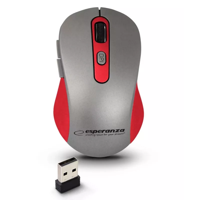Rato ótico sem fios ESPERANZA EM131R 2,4 GHz, 1600 DPI, ambidestro, recetor nano USB, 6 botões, cinzento