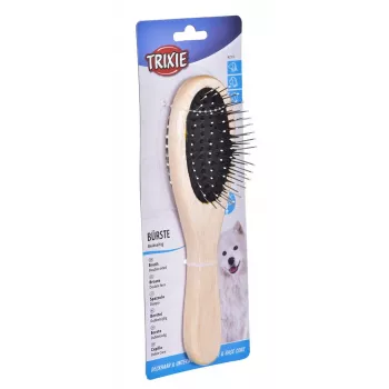 Escova para cães Trixie 2315 madeira cerdas de nylon de dupla face, cabo de madeira, 225×55 mm