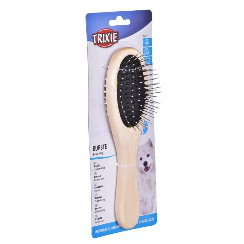 TRIXIE 2315 escova oval de madeira de dupla face para cães e gatos, pequena, 6 x 21 cm