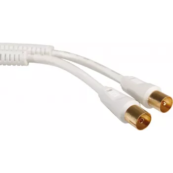 - Cabo de antena - Conector IEC macho para conector IEC fêmea - 5 m - blindado - 100 dB - branco