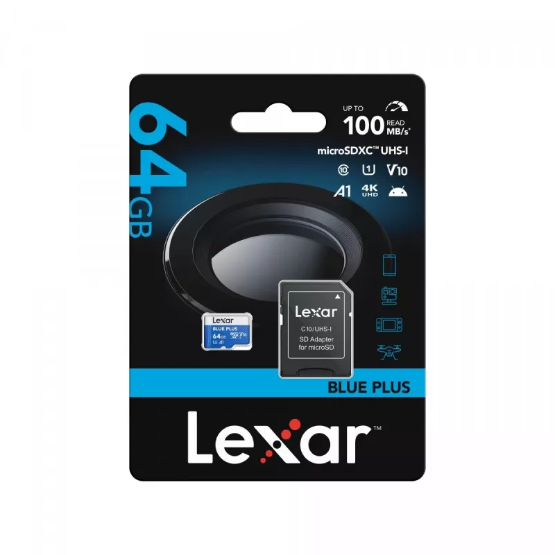 Cartão de memória MicroSDXC Lexar BLUE PLUS 64 GB UHS‑I 100 MB/s U1 V10 (azul)
