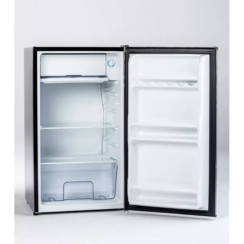 Combinado de frigorífico e congelador Ravanson LKK-90ES, instalação livre, 91 l no total (81 l de frigorífico + 10 l de congelador), prateado