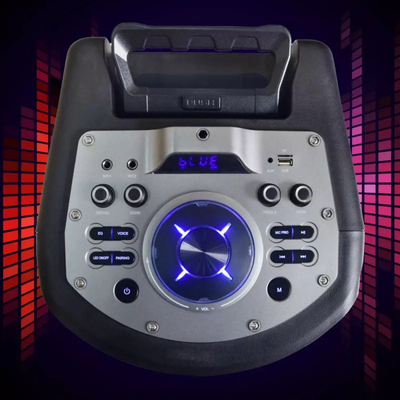 Altifalante de karaoke Bluetooth portátil MANTA SPK0803B140 140W, a pilhas, MIC/USB/microSD, FM, equalizador, rodas