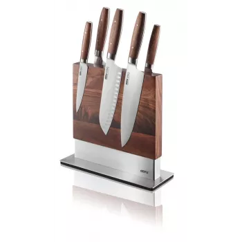 Bloco de facas Guard GEFU 13958 da NPC Polska – aço inoxidável e nogueira, 90×250×256 mm