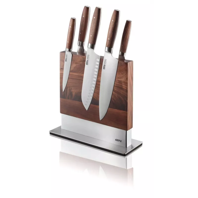 Bloco de facas Guard GEFU 13958 da NPC Polska – aço inoxidável e nogueira, 90×250×256 mm