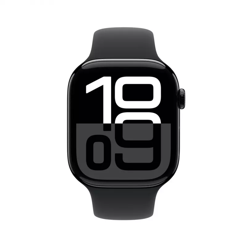Apple Watch Series 10 GPS 46 mm caixa de alumínio em Jet Black com pulseira desportiva preta – M/L