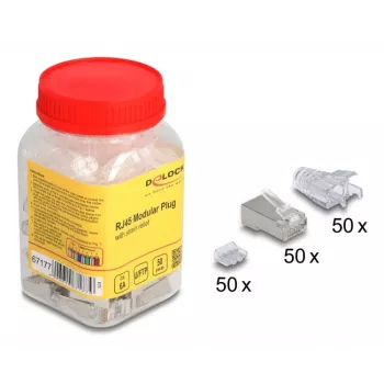 Conector macho RJ45 DeLOCK 67177 prateado transparente 50 unid.