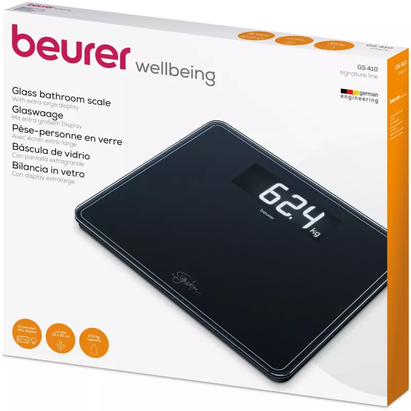 Balança de pessoa Beurer GS 410 Signature Line – superfície de vidro preta, modelo 735.76