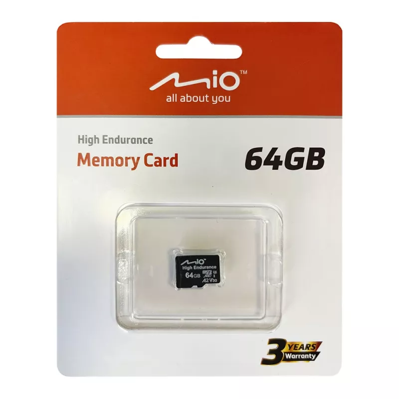 Cartão MicroSD MIO Flash Memory 64GB UHS-I High Endurance para gravação contínua