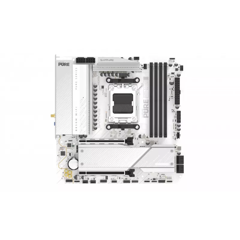 Placa-mãe Sapphire PURE B850M WIFI Micro ATX — AMD B850, Socket AM5, DDR5 até 8000 MHz, 4 DIMM, Wi‑Fi 6, 2,5 Gb LAN, 2× M.2, PCIe 5.0 x16