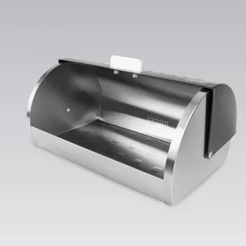 Caixa de pão de mesa Maestro MR-1676 preta – aço inoxidável, tampa rebatível, 385×255×190 mm