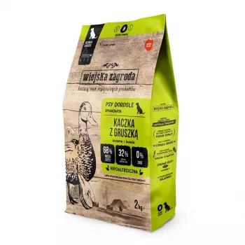 Ração seca para cães wiejskazagroda pato com pera 2 kg – alimento completo para cães adultos, 32 % proteína, 21 % gordura