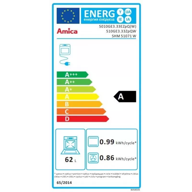 Fogão independente Amica SHM51071W elétrico gás branco 4 zonas a gás 63L