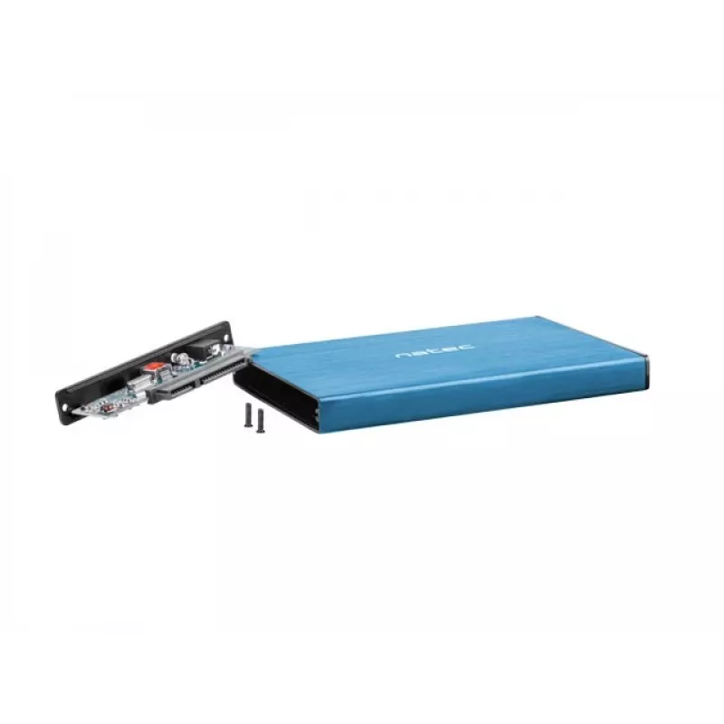 Caixa externa para HDD/SSD NATEC Rhino GO 2,5 polegadas — USB 3.0, SATA III, até 4 TB, 9,5 mm, alumínio, azul