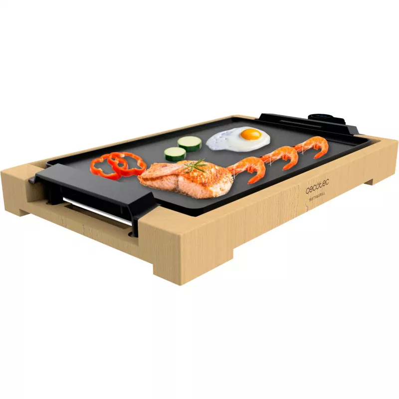 Grelhador de mesa Tasty&Grill 2000 Bamboo, placa de grelhar elétrica madeira, 2.000 watts