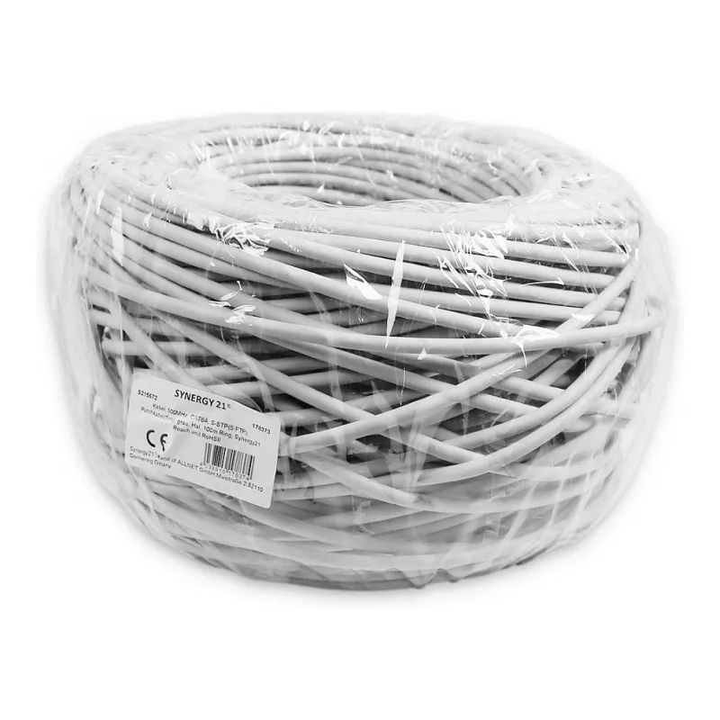 Synergy 21 S215672. Comprimento do cabo: 100 m, Norma do cabo: Cat6a, Blindagem do cabo: S/FTP (S-STP), Cor do cabo: cinzento (S215672)