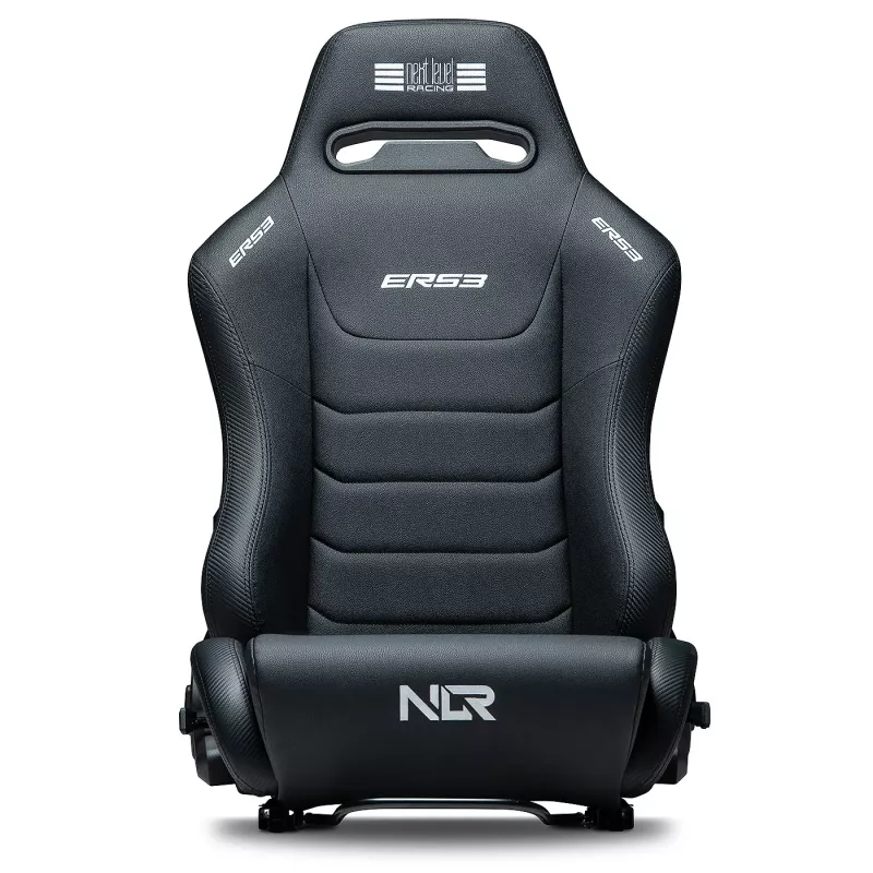 Cadeira de corrida com encosto ajustável Next Level Racing ERS3 Elite Premium — couro sintético preto, encosto reclinável, compatível com montagem em cockpit e no chão