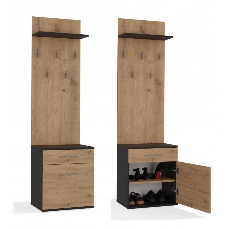 Cabide Top e Shop DUO WIESZAK ANT/ART antracite e carvalho, aglomerado, 5 ganchos
