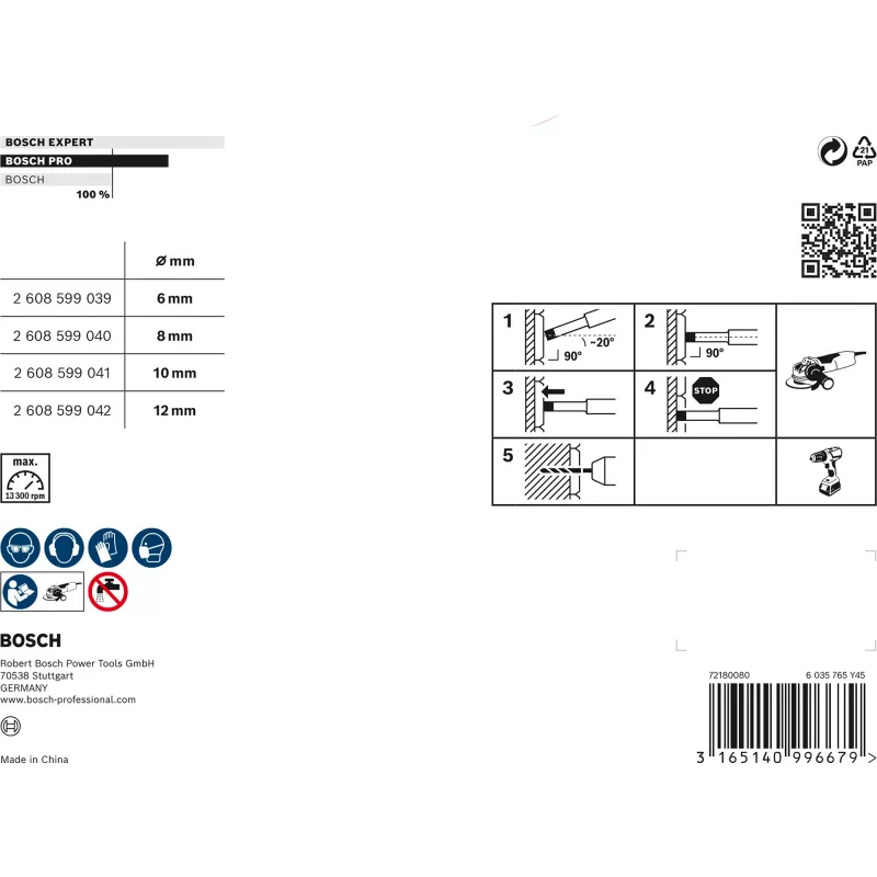 Bosch PRO Ceramic Dry X-LOCK 2607017579 conjunto de brocas diamantadas para cerâmica/azulejos, 4 pcs, 6/8/10/12 mm, M14