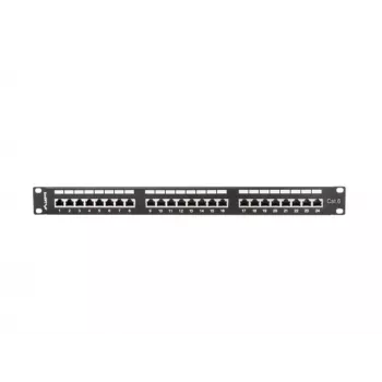 Patch panel 1U LANBERG PPS6-1024-B, 24 portas Cat6, metal, preto, 442×114,5×44,5 mm