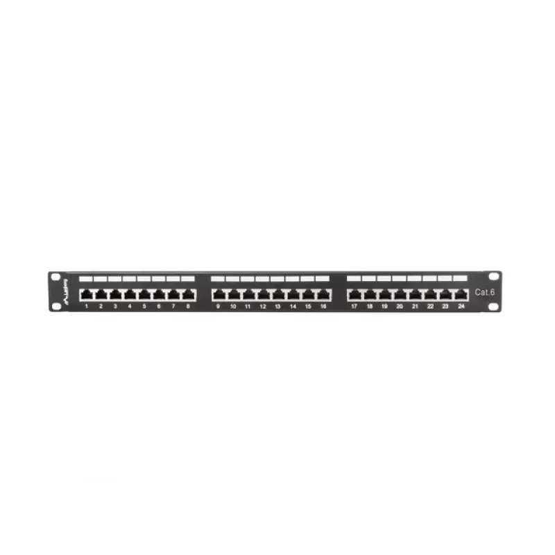 Patch panel 1U LANBERG PPS6-1024-B, 24 portas Cat6, metal, preto, 442×114,5×44,5 mm