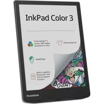 PocketBook InkPad Color 3 Stormy Sea. Diagonal do ecrã: 19,8 cm (7,8 polegadas), Tecnologia: E Ink. Formatos de documentos suportados: ACSM, AZW, AZW3, CBR, CBZ, CHM, DOC,