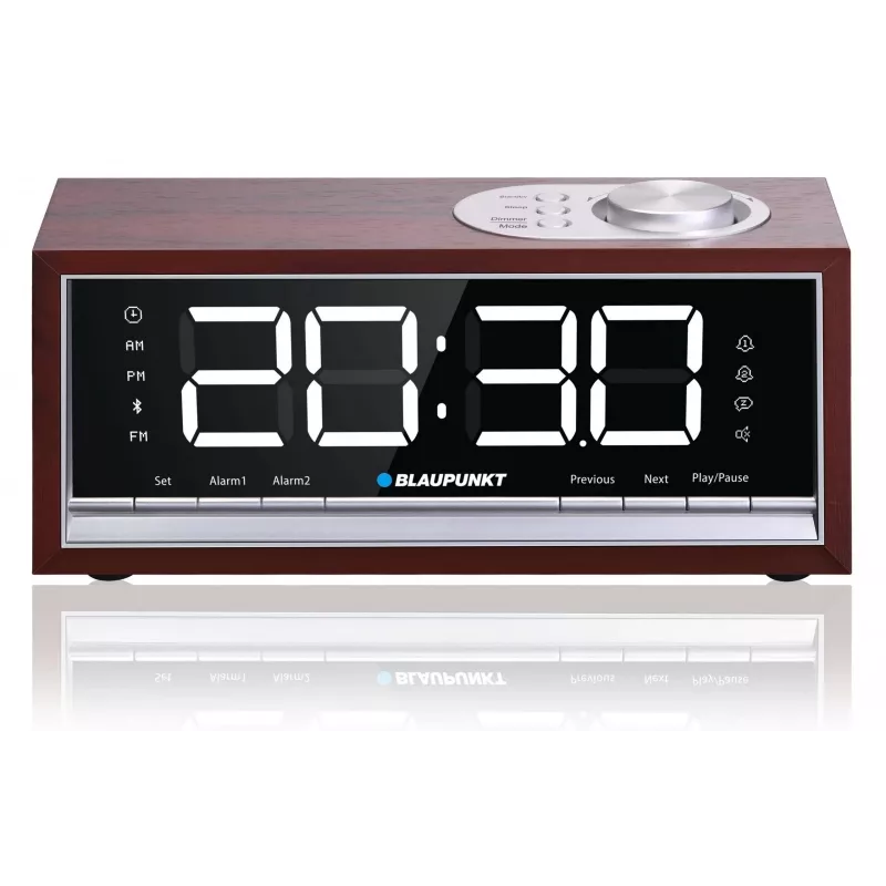 Rádio-despertador portátil BLAUPUNKT CR60BT — FM PLL, Bluetooth, ecrã LED, 60 estações memorizadas, pilha/DC, reserva CR2032
