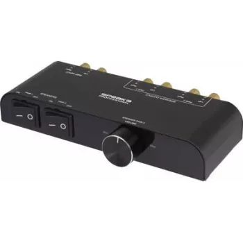 Comutador de altifalantes de 2 portas SpeaKa Professional com controlo de volume integrado preto (SP-6518220)
