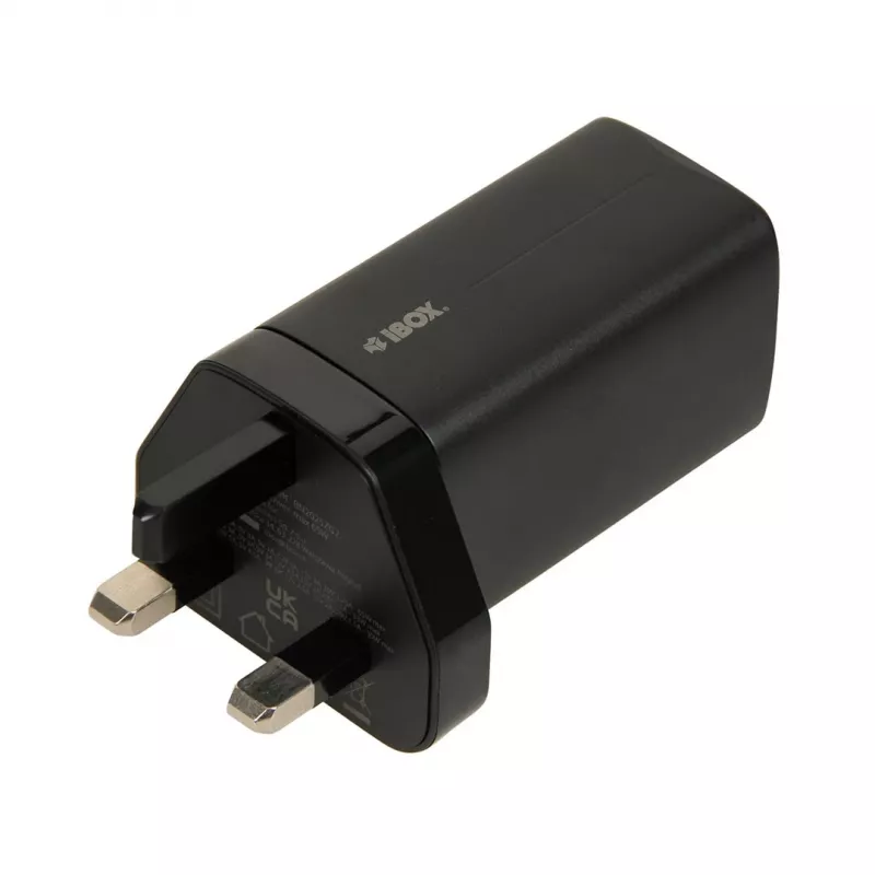 iBOX C-65 preto, carregador universal GaN 65 W com ficha UK