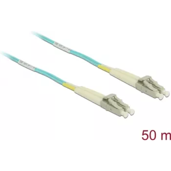 Cabo de patch de fibra ótica DELOCK 80151 MMF OM3 50 m 2x LC para 2x LC cor aqua duplex integral