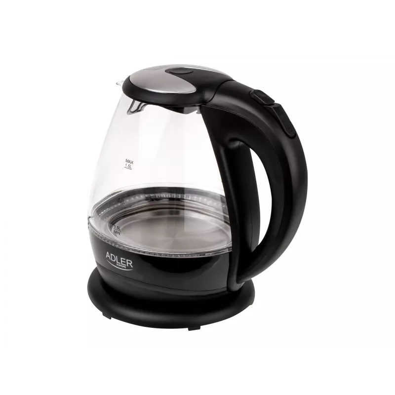 Chaleira elétrica | Adler | Chaleira elétrica | AD 1224 | Standard | 2000 W | 1,5 L | vidro | base rotativa 360° | preto