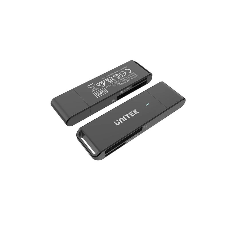 Leitor de cartões Unitek Y-9327A USB 3.2 Gen 1 Type-A — MicroSD/SD, 2 slots, 5000 Mbit/s, preto